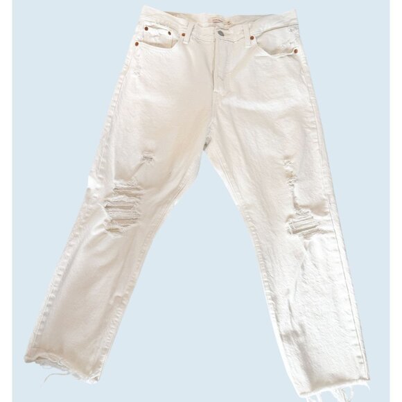 LEVI'S Premium Denim Wedgie Straight White Distressed Jeans Size 32 - Picture 3 of 8
